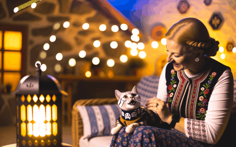 Kocka cleo v kostymu kostry roztomile zpiva na halloween 1761638469074