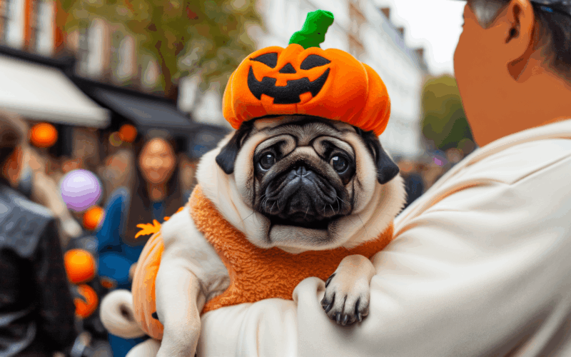 Mopslik inga v dynovem kloboucku dobyva halloween v londyne 1761670839454