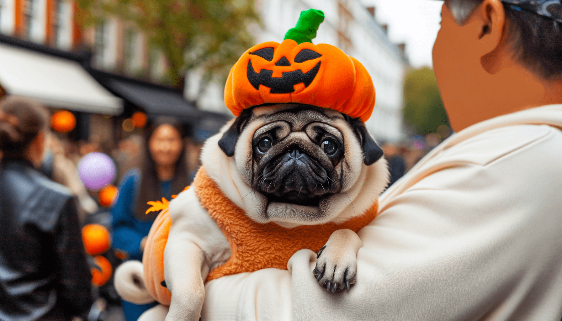 Mopslik inga v dynovem kloboucku dobyva halloween v londyne 1761670839454