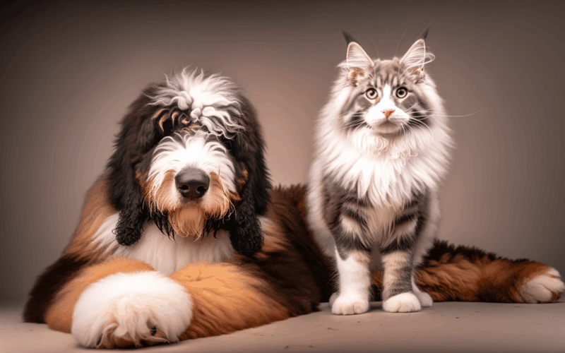 Bernedoodle stene a jeho starsi bratr maine coon z neduvery 1763712043906