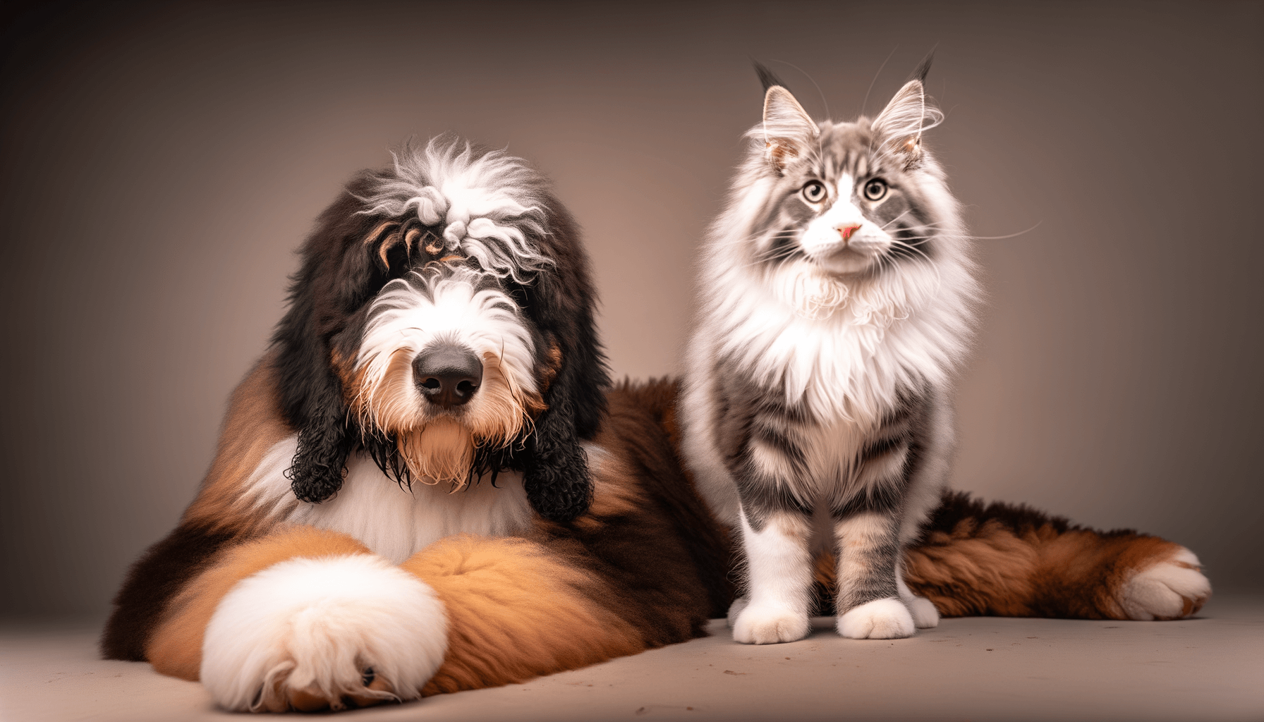 Bernedoodle stene a jeho starsi bratr maine coon z neduvery 1763712043906