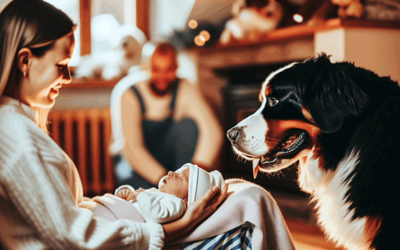 Bernsky salasnicky pes nezne prijme novorozenou dceru rodiny 1764414030692
