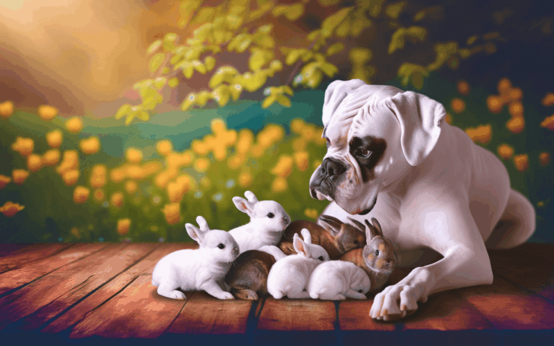 Boxerka lilly pecuje o roztomila kralici mladata a nedavno o 1763290837083