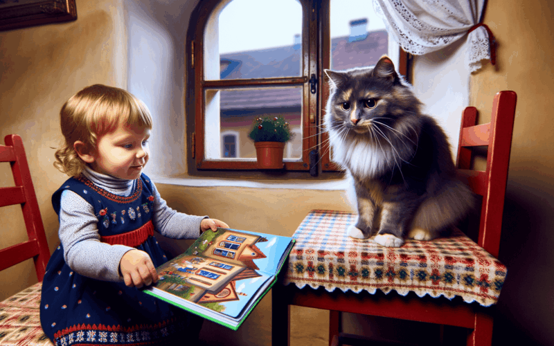 Holcicka prosi kocku aby ji cetla knihu a kocka to bere po s 1763539224661