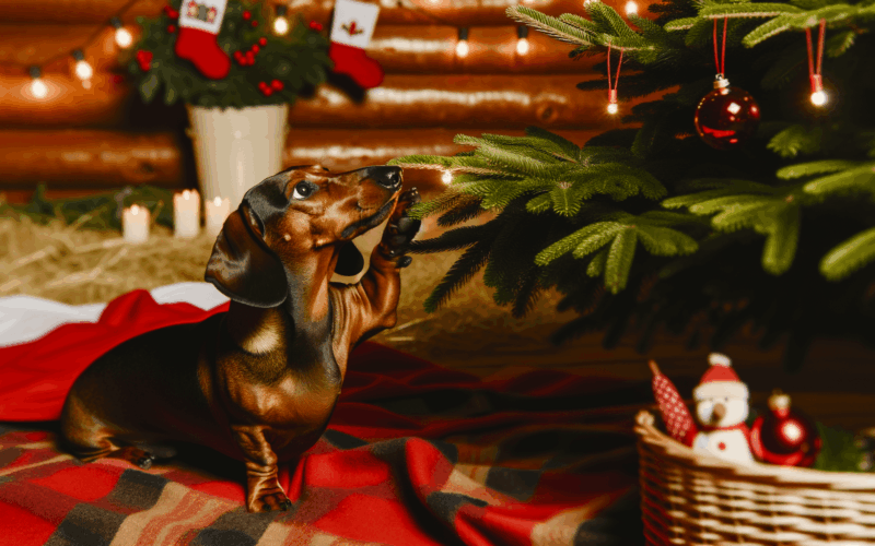 Jezevcik dougie pomaha zdobit vanocni stromecek 1764165640000