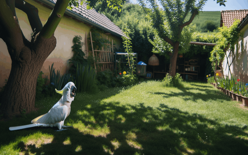 Kakadu sweet pea opereny strazce zahrady ktery steka na cizi 1764252040817