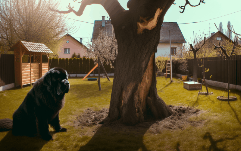 Newfoundland chewy truchli kdyz kaci strom pod kterym jeho d 1762621234705