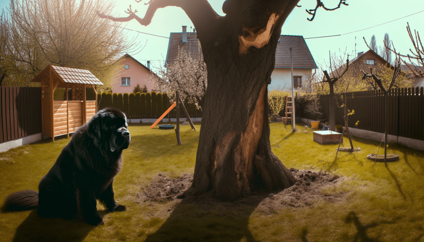 Newfoundland chewy truchli kdyz kaci strom pod kterym jeho d 1762621234705