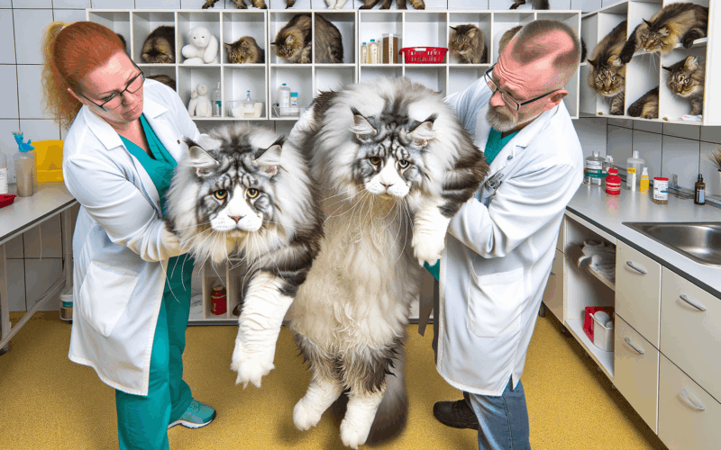 Obri maine coon z texasu vazi 33 liber cca 15 kg u veterinar 1764327634391