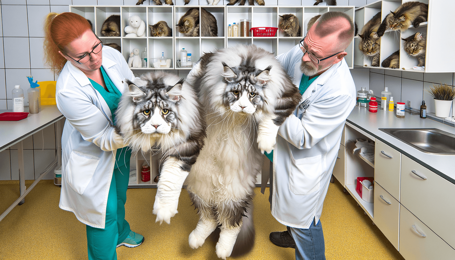 Obri maine coon z texasu vazi 33 liber cca 15 kg u veterinar 1764327634391