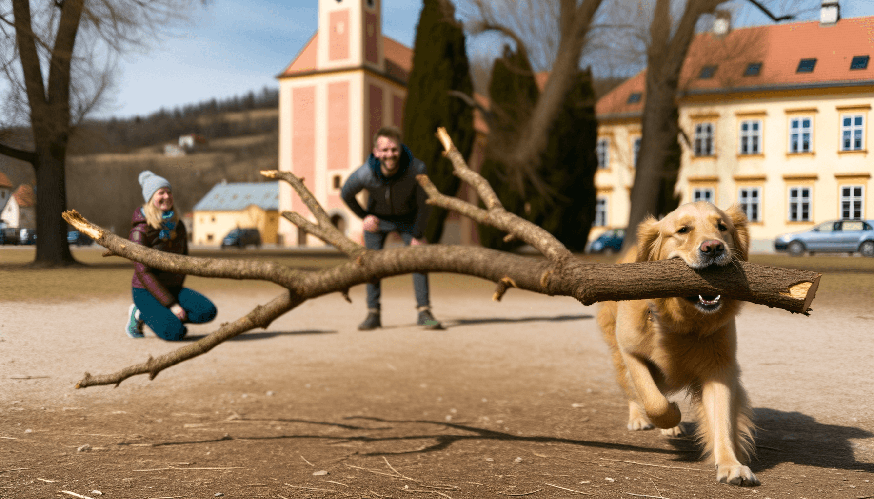 Shipley odvazny golden retrivr nosi obri vetev jako branch m 1762891252603