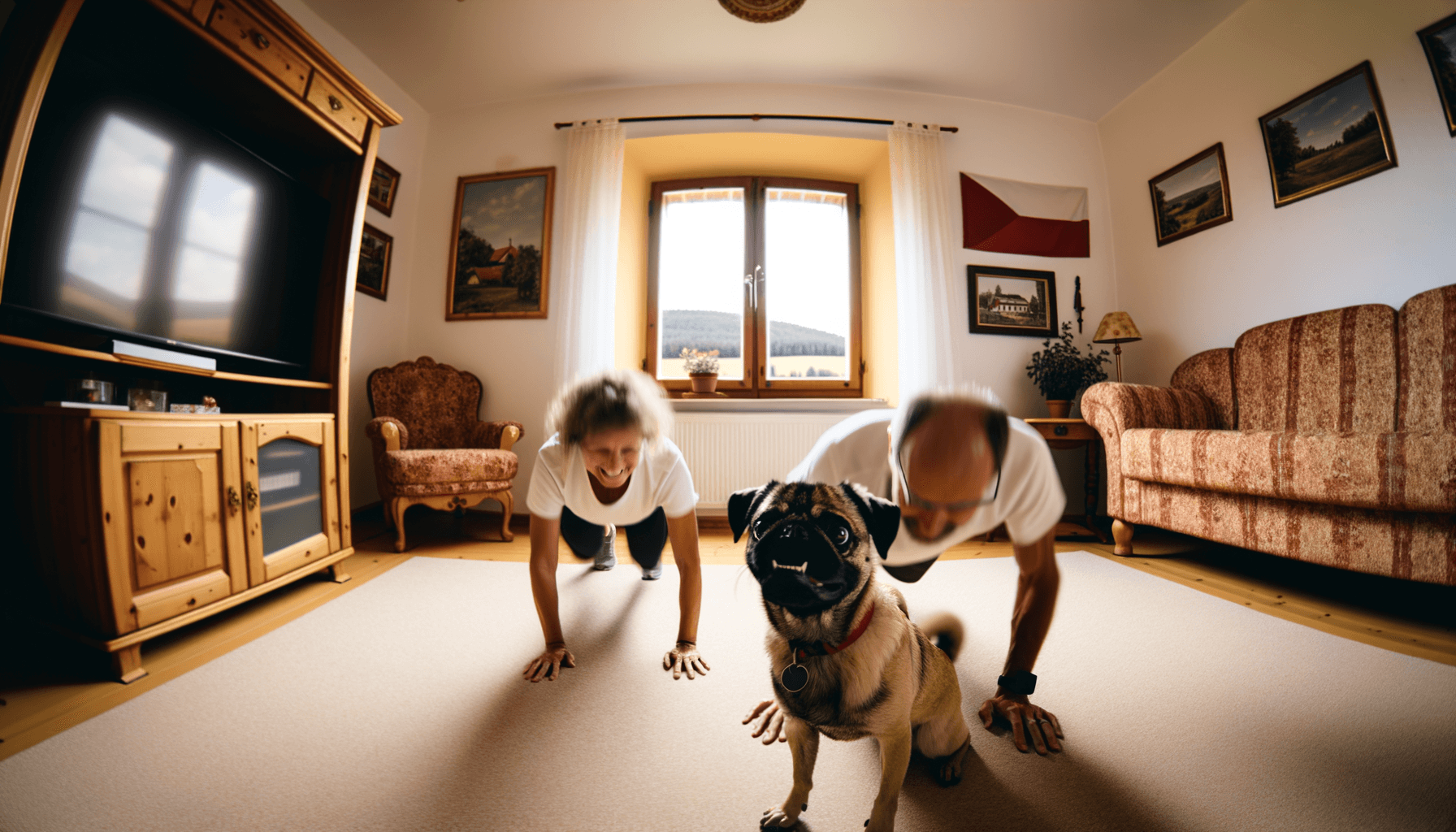 Shmoo pomaha mamince pri domacim cviceni 1764435644557