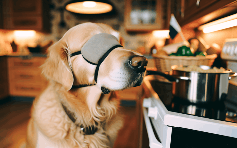 Slepy zlaty retrivr mason sleduje co se vari jen podle cichu 1763139632652