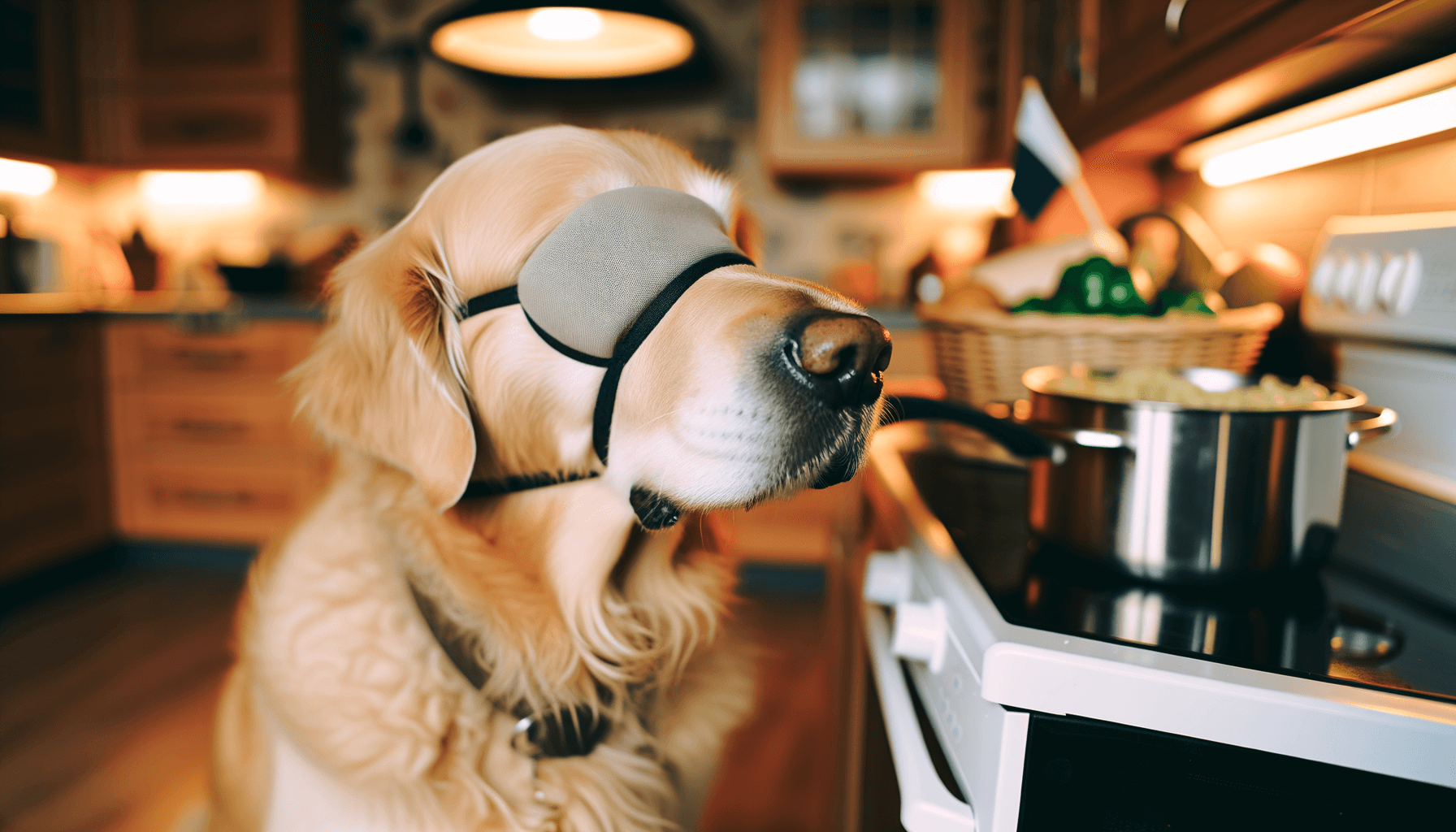 Slepy zlaty retrivr mason sleduje co se vari jen podle cichu 1763139632652