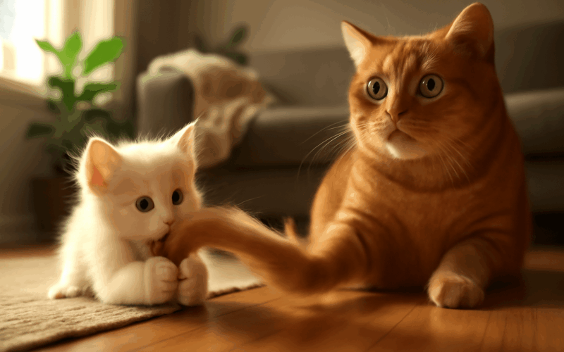 Bila kote nova si dela z oranzoveho tuttla hracku 1766682089511