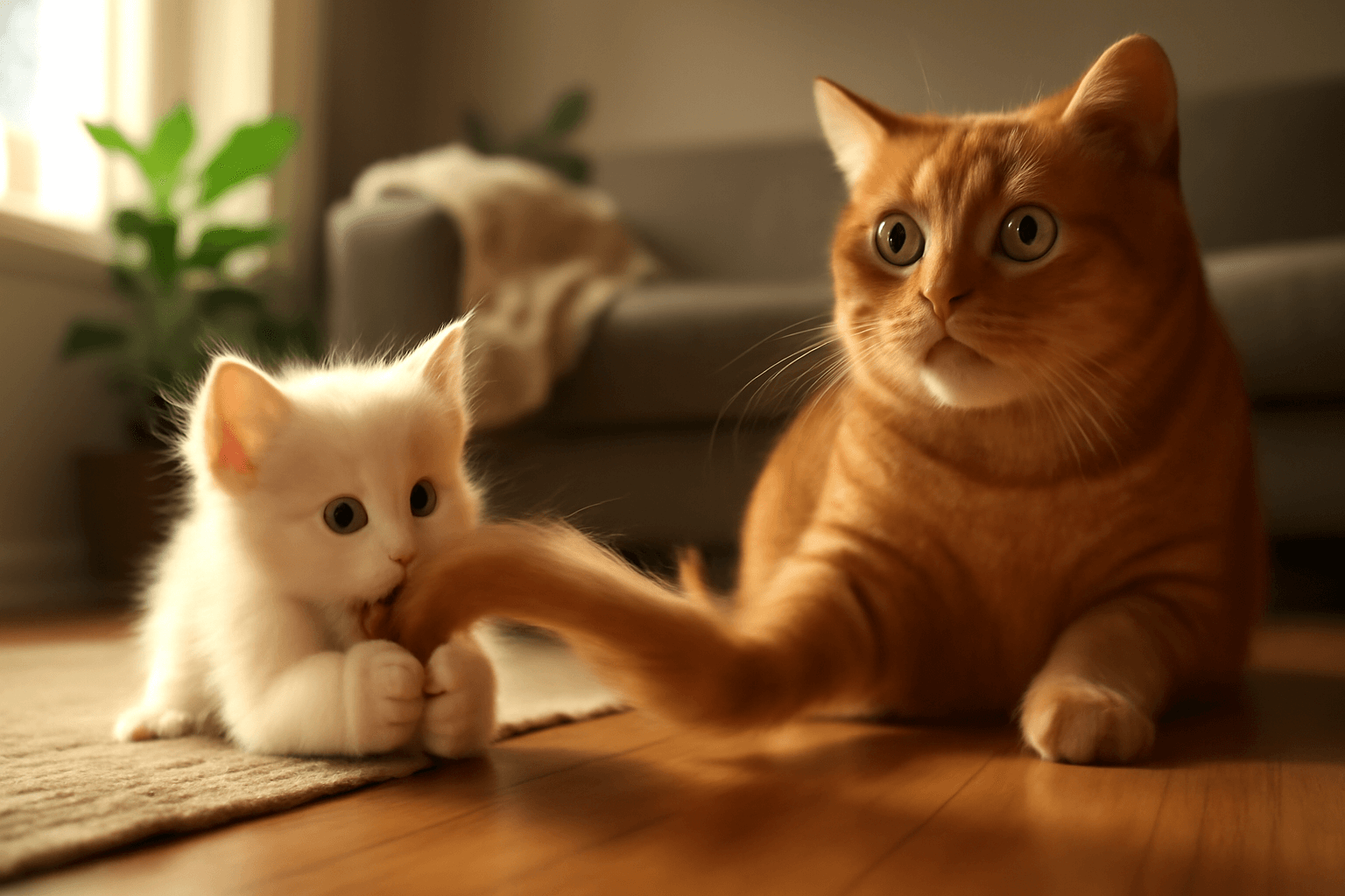 Bila kote nova si dela z oranzoveho tuttla hracku 1766682089511