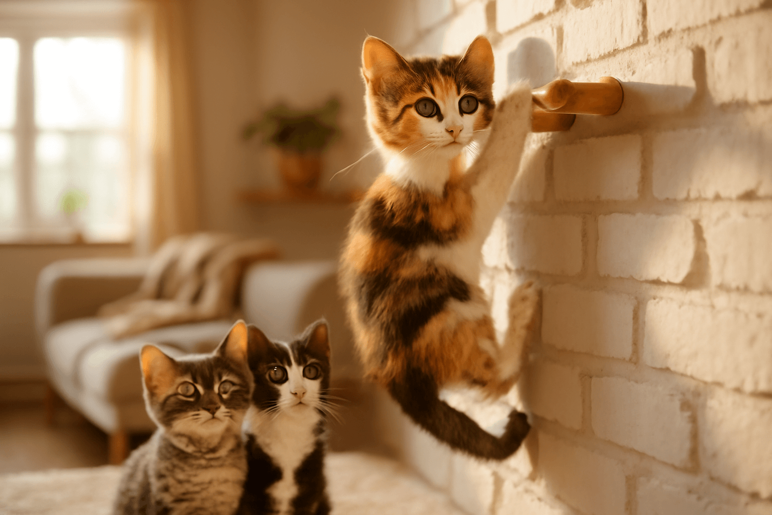 Calico cece kocka ktera se neboji splhat po zdi a zbytek sme 1765666892277