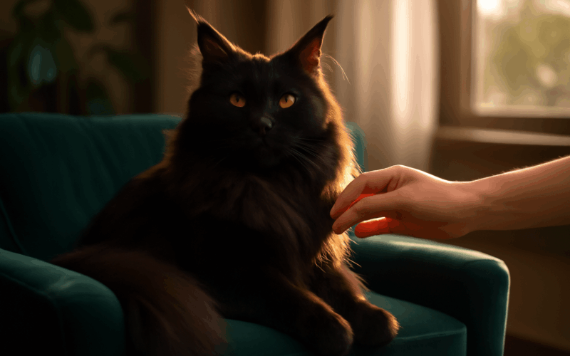 Cerny maine coon ktery vypada jako mala cerna dira a ma usi 1765652482813