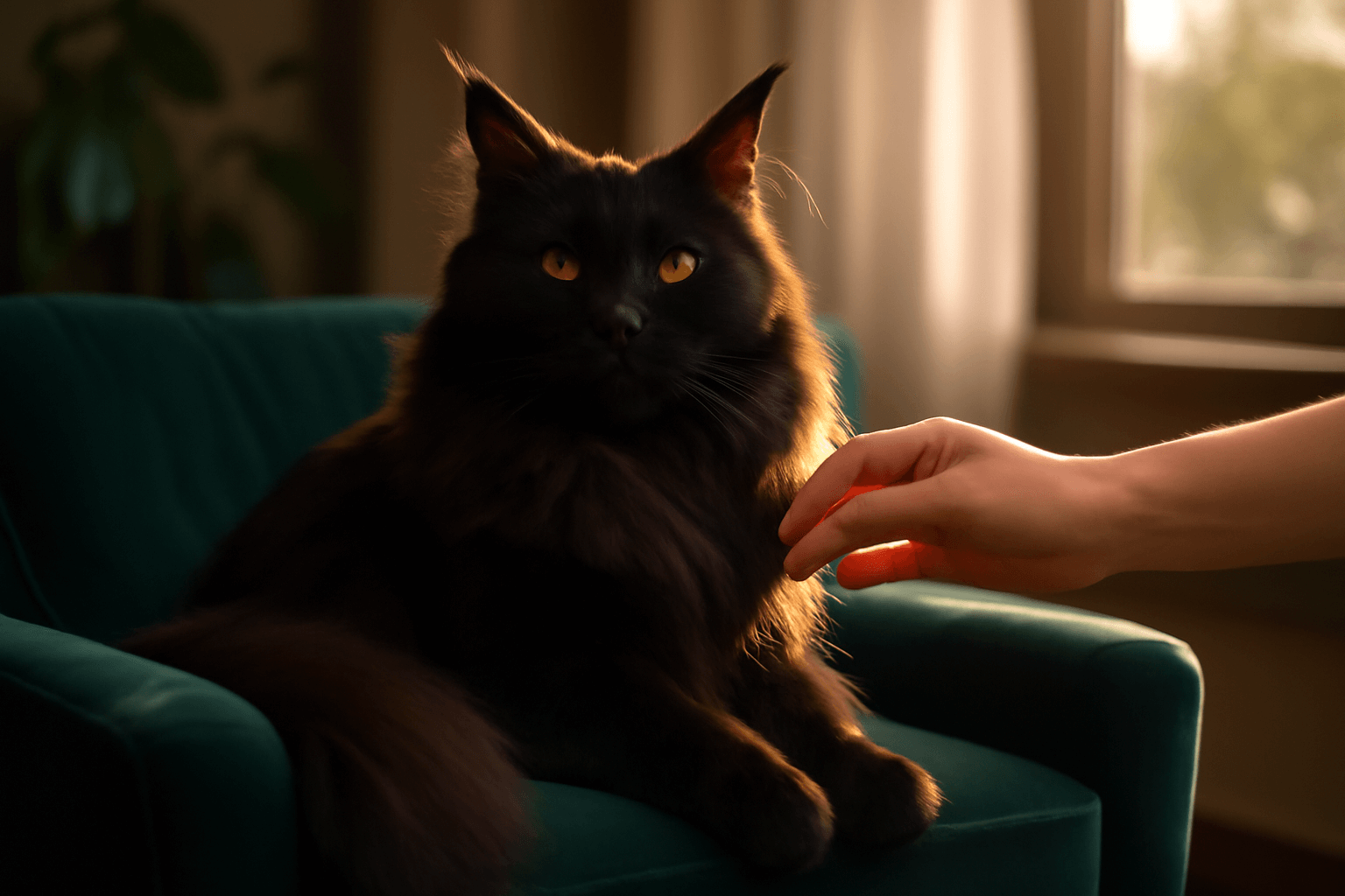 Cerny maine coon ktery vypada jako mala cerna dira a ma usi 1765652482813