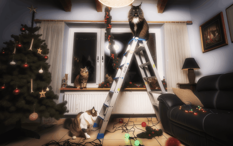 Church maine coon vylezl po zebriku aby pomohl s vanocni vyz 1765206087498