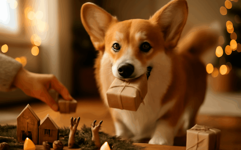 Corgi zuko nosi male darky k jeslickam a roznasi vanocni rad 1766588499256