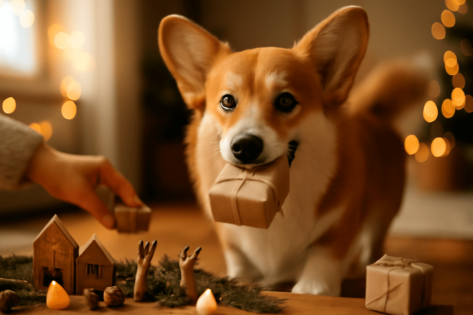 Corgi zuko nosi male darky k jeslickam a roznasi vanocni rad 1766588499256