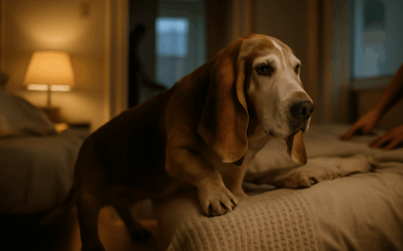 Duke si sam dojde do postele dojemne chovani stareho basset 1765774880348