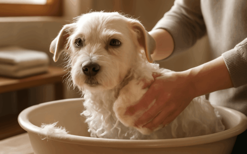 Fosterka dava zanedbanemu pejskovi zero prvni koupel dojemna 1765674105268