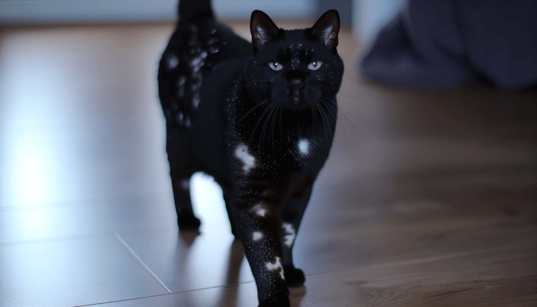 Gatsby cerny kocour jehoz srst vypada jako posypana galaktic 1765407708349