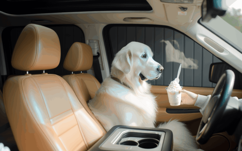 Golden retriever sedi v aute jako clovek a trpelive ceka na 1765220505560