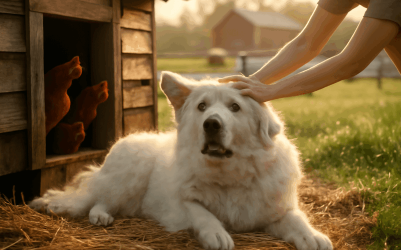 Great pyrenees chrani farmu v noci rano je mamka probudi jej 1765904489490