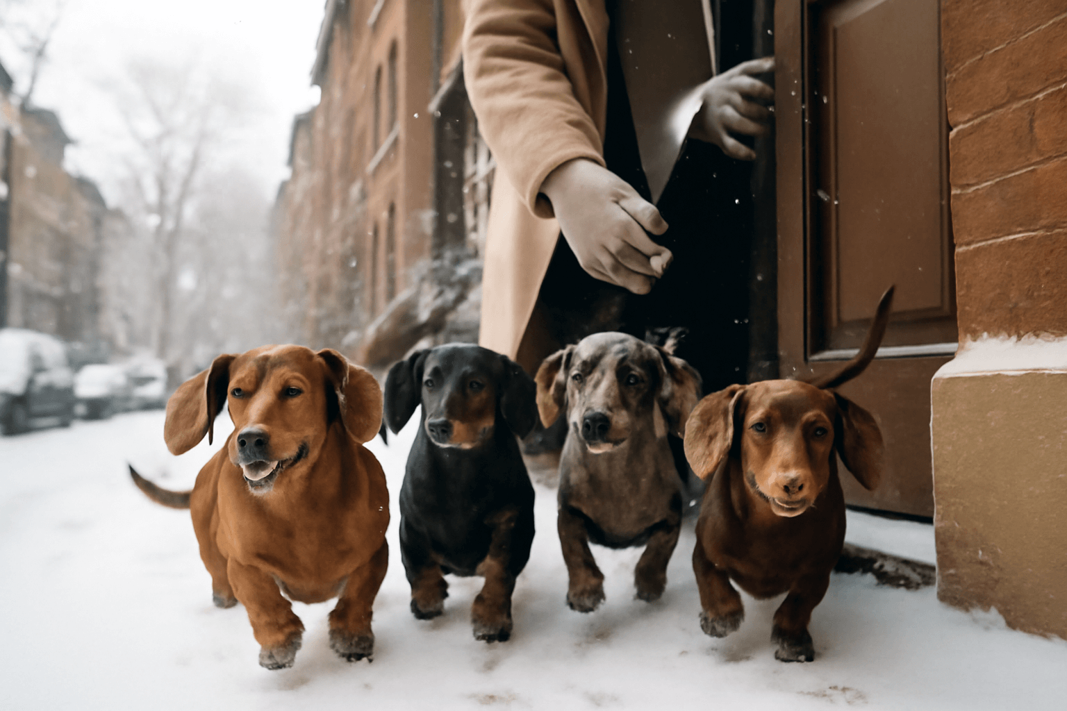 Halley kate a jeji ctyri jezevcici si uzivaji snih v new yor 1767207680685