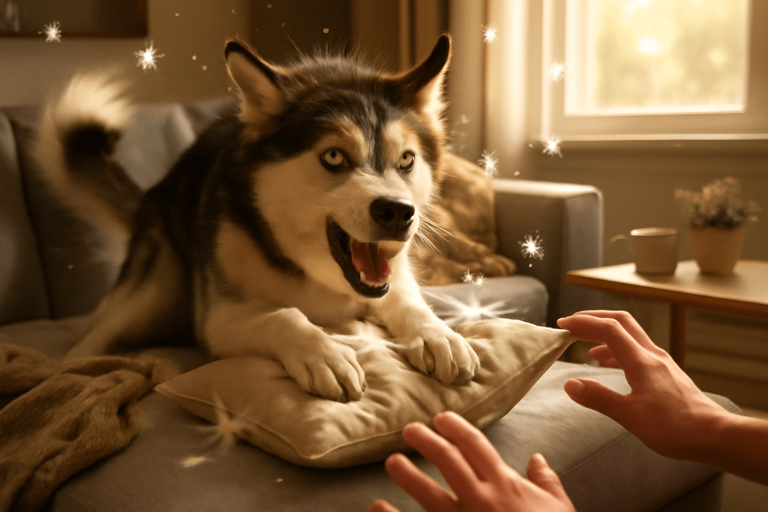 Husky kona predvede epicky zachvat vzteku a pere polstare 1766199699679