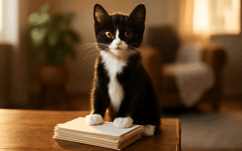 Kote tuxedo batman stoji vzprimene jako maly urednik a hleda 1765918901806