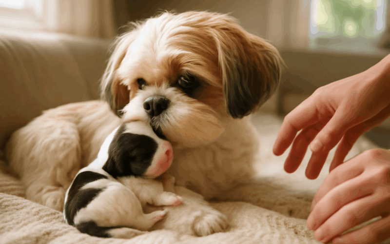 Maminka shih tzu ellie bee hrde predstavuje sveho chlapecka 1765681301558