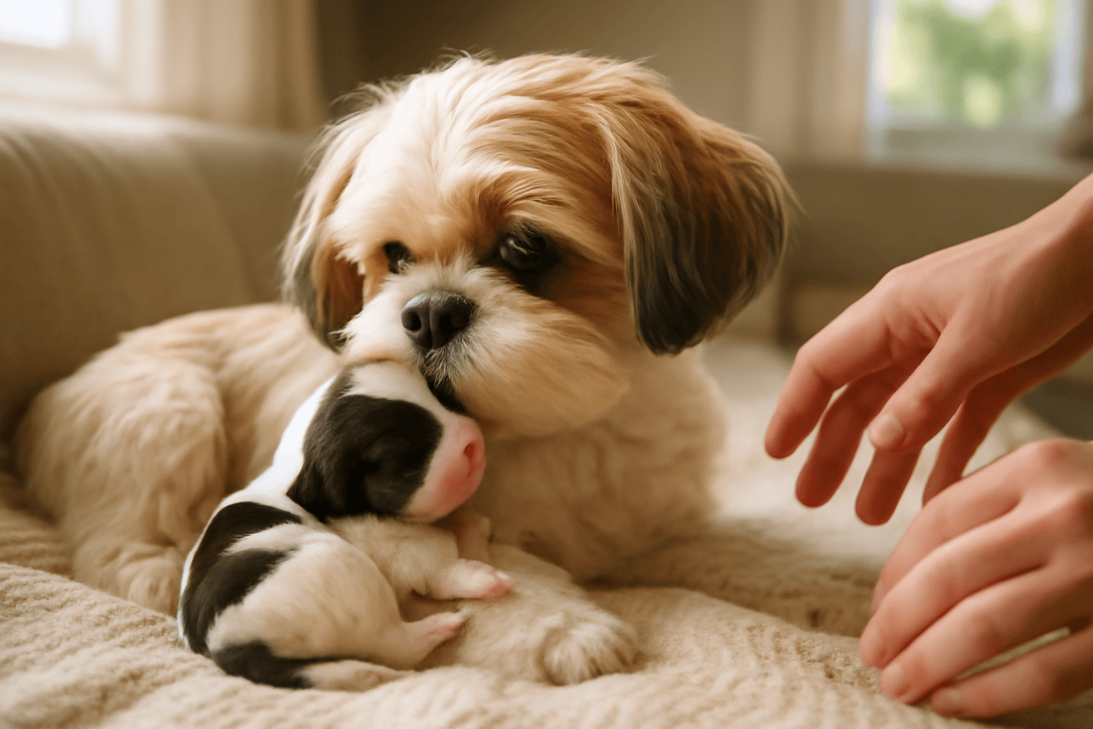 Maminka shih tzu ellie bee hrde predstavuje sveho chlapecka 1765681301558