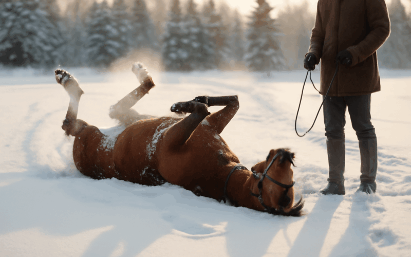 Mustang crockett si uprostred jizdy udelal snehoveho andela 1766710884496