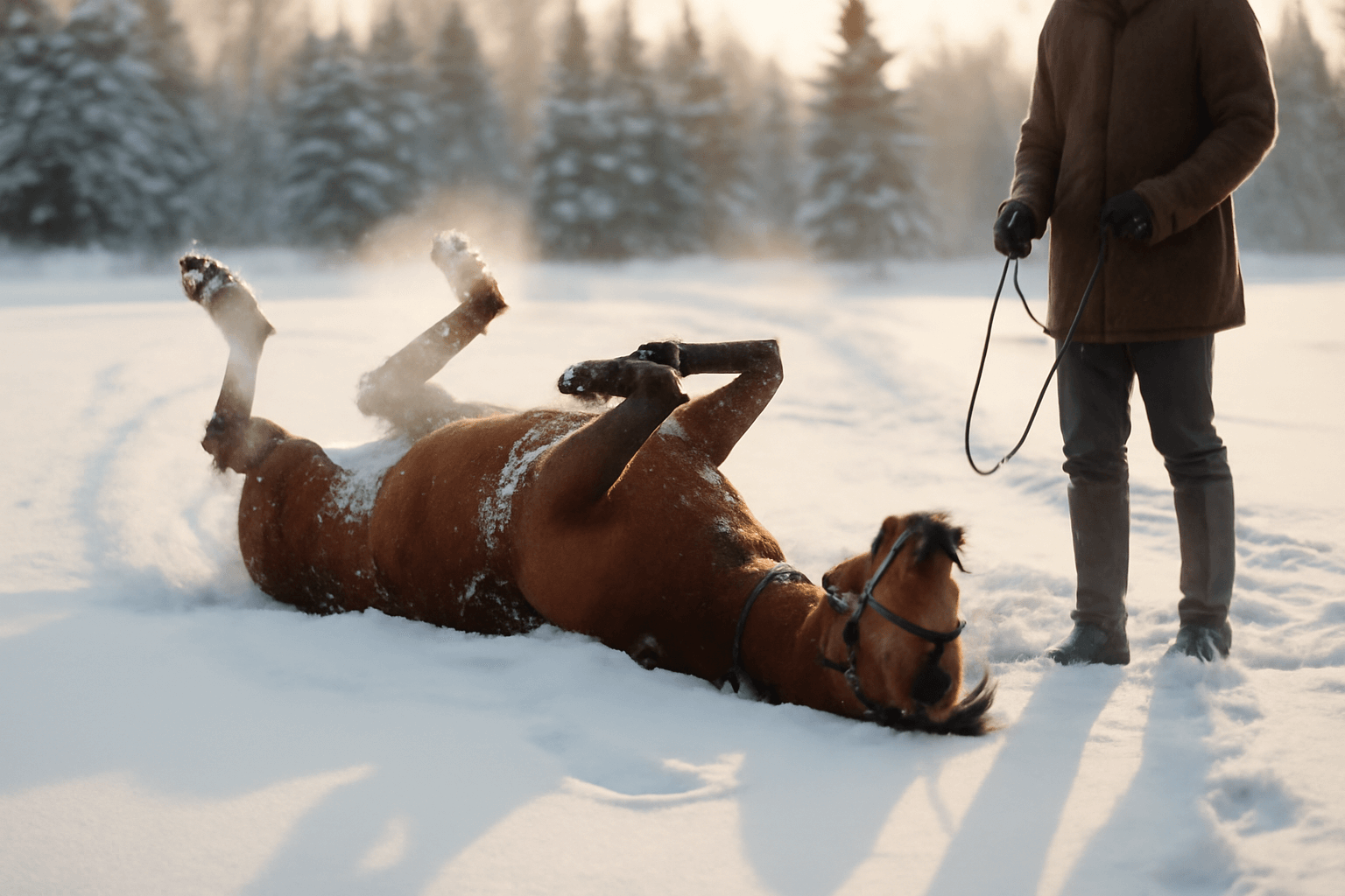 Mustang crockett si uprostred jizdy udelal snehoveho andela 1766710884496