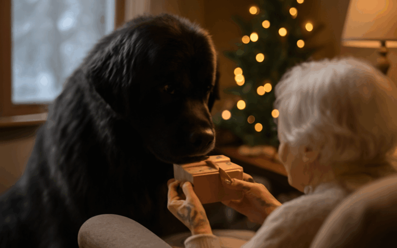 Novofundland chewy dostal darek od sve 96lete babicky jejich 1766372490398