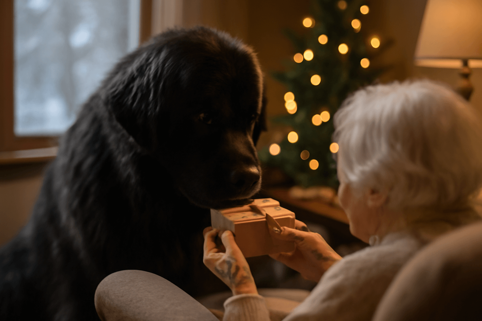 Novofundland chewy dostal darek od sve 96lete babicky jejich 1766372490398