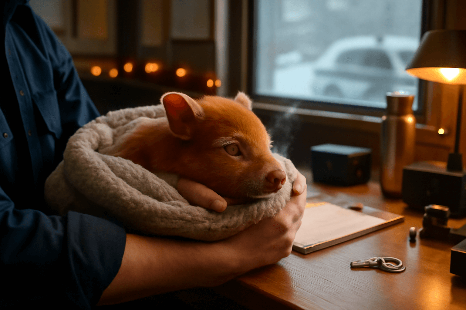 Oranzove selatko nalezeno ve snehu ted odpociva na policejni 1766250089926