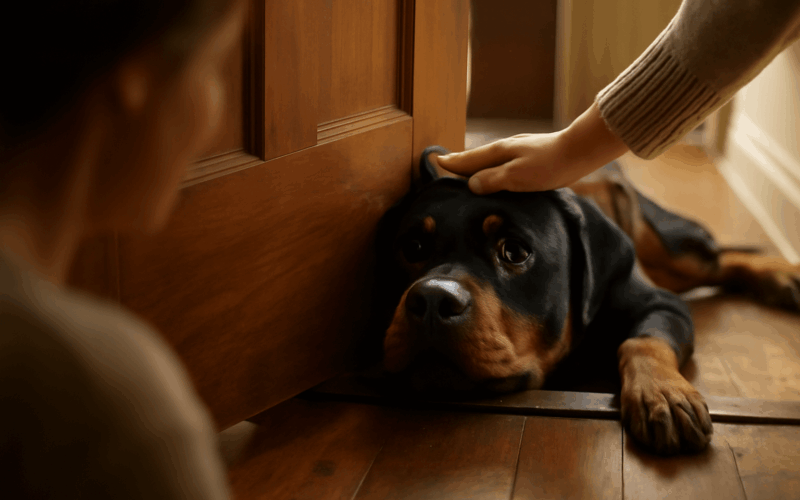 Rottweiler pebble blokuje zavirani dveri nosankem aby mamink 1766451680019