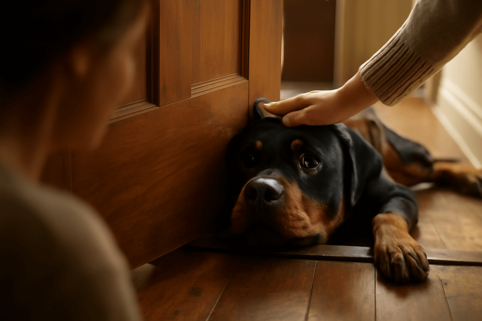 Rottweiler pebble blokuje zavirani dveri nosankem aby mamink 1766451680019