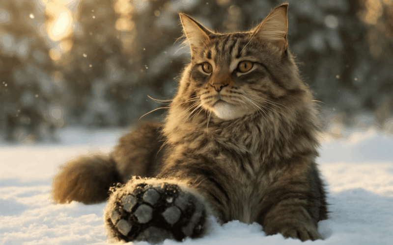Samson maine coon obri tlapky a kralovska elegance ve snehu 1765554023617