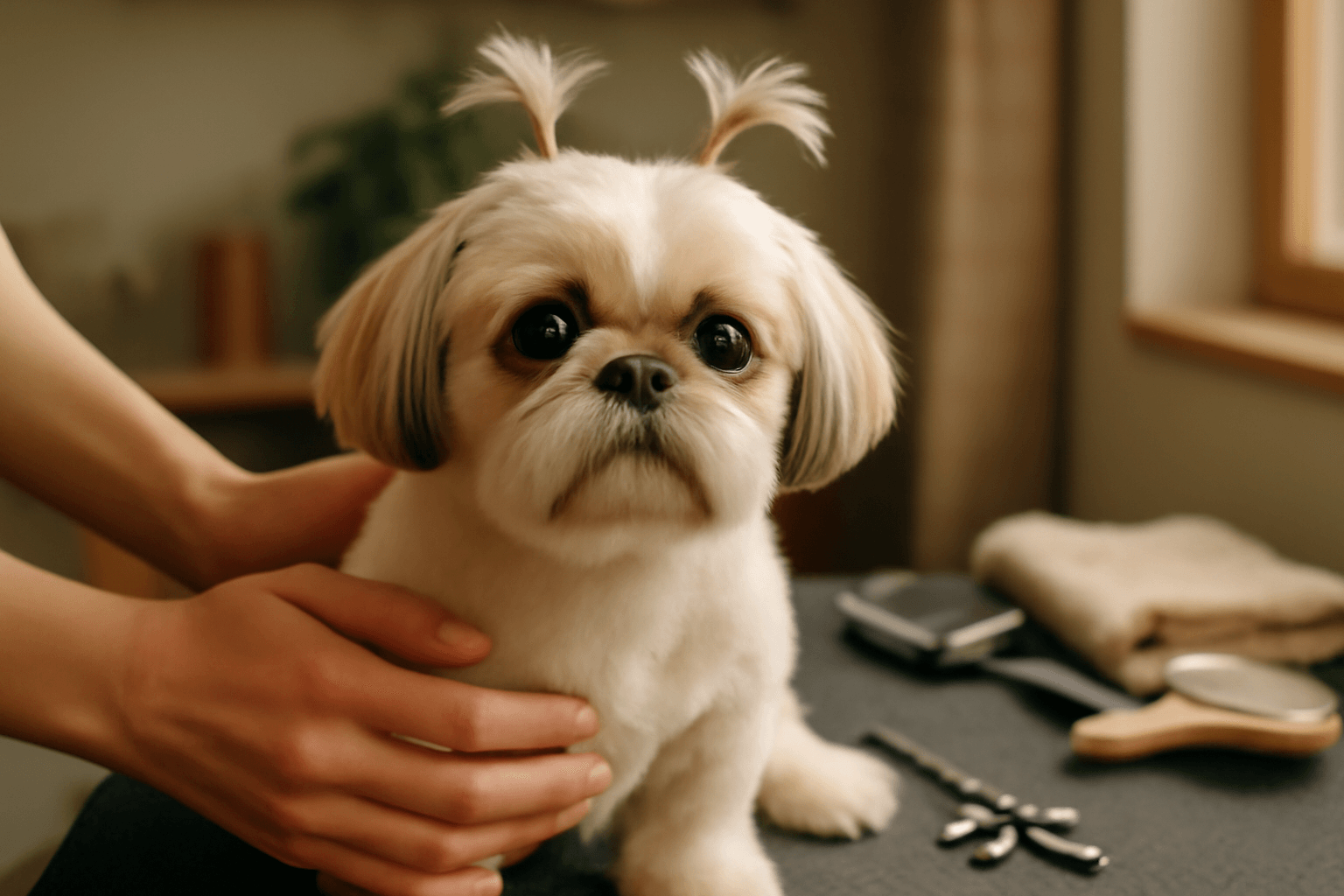 Shih tzu george po uprave srsti vypada jako postava ze star 1766602888820