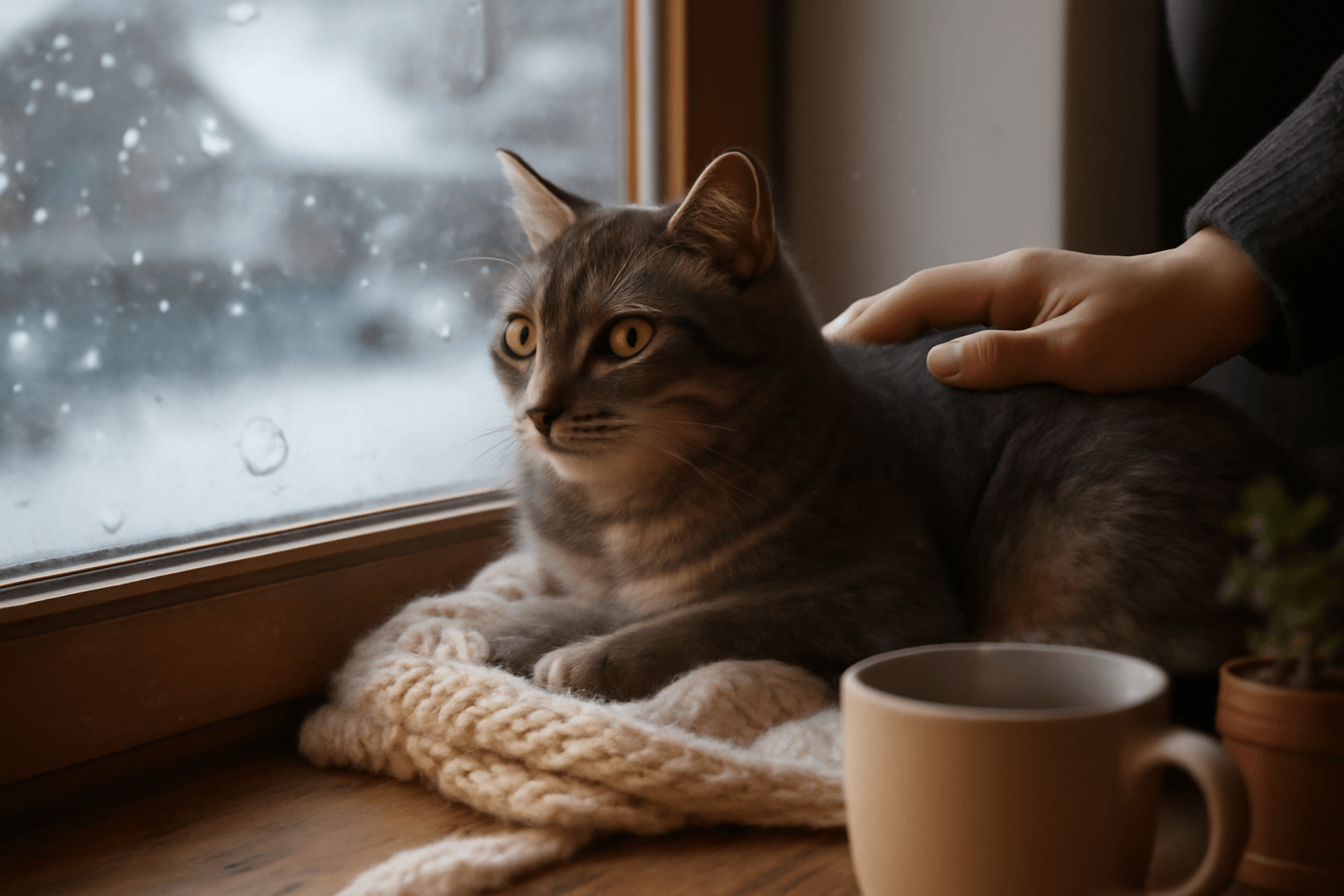 Toulavy kocour blue poprve sleduje snih z tepla domova 1765897305655