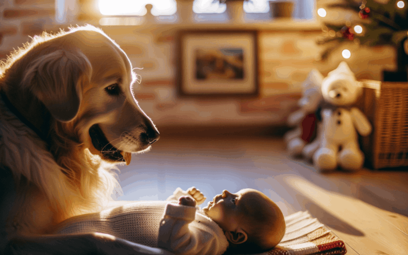 Zlaty retrivr jako starsi bratr nezne pecuje o miminko se sk 1765306884184