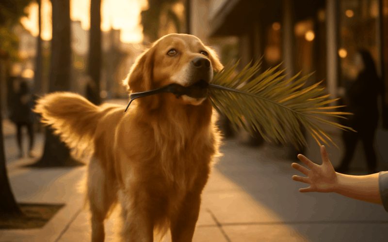 Zlaty retrivr summit hrde nosi palmovy list jako svuj poklad 1765933290954