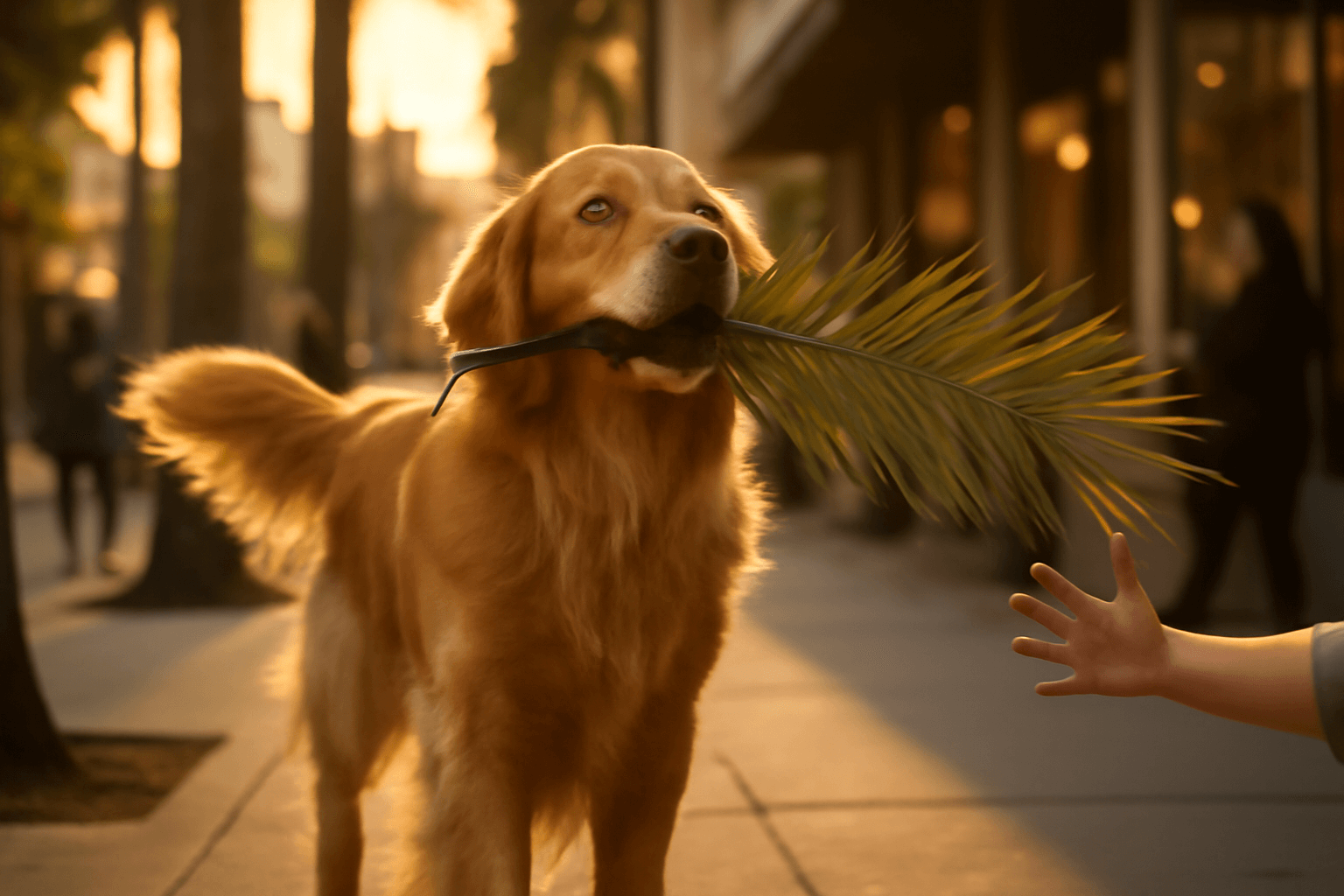 Zlaty retrivr summit hrde nosi palmovy list jako svuj poklad 1765933290954