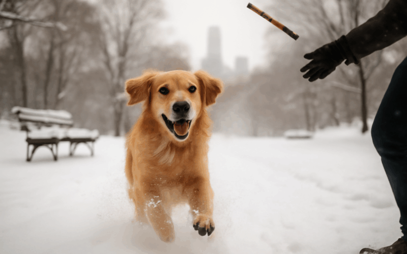 At snezi zlaty retrivr scooby si uziva snehovy den v central 1767322895753